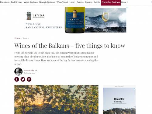 dekanter objavio tekst o vinima balkana